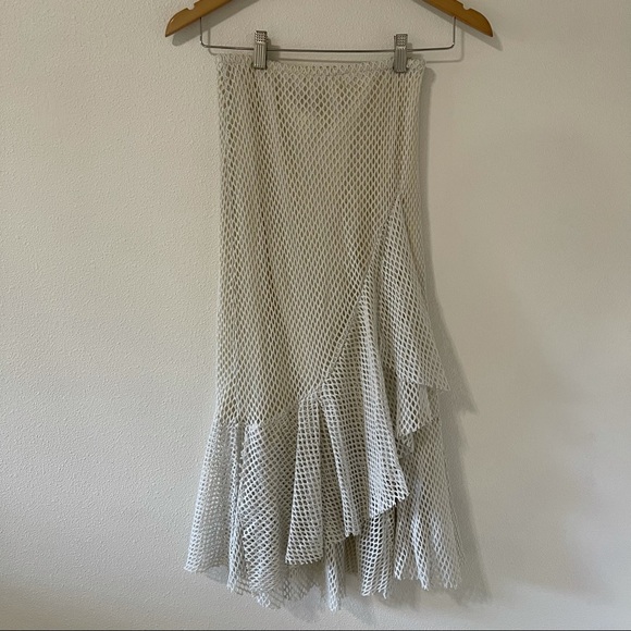 Zara Trafaluc Mesh Skirt with Frills Asymmetric Midi Off-White Half Slip-Medium - Picture 3 of 10